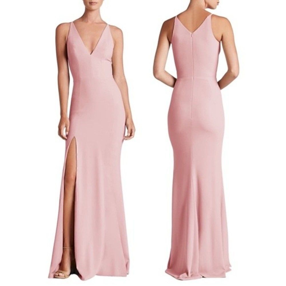New! Dress The Population Iris Slit Crepe Blush Floor Length Formal Gown